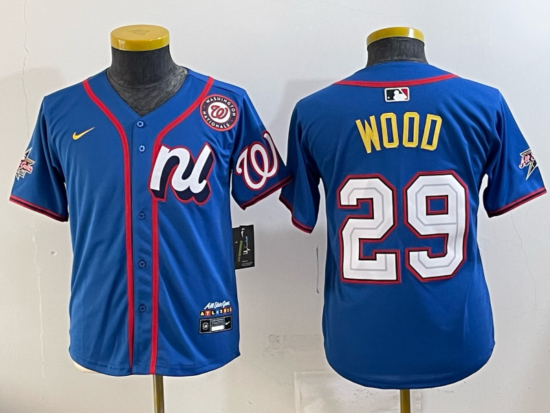 Youth Washington Nationals #29 Wood blue Nike MLB 2025 jersey 097